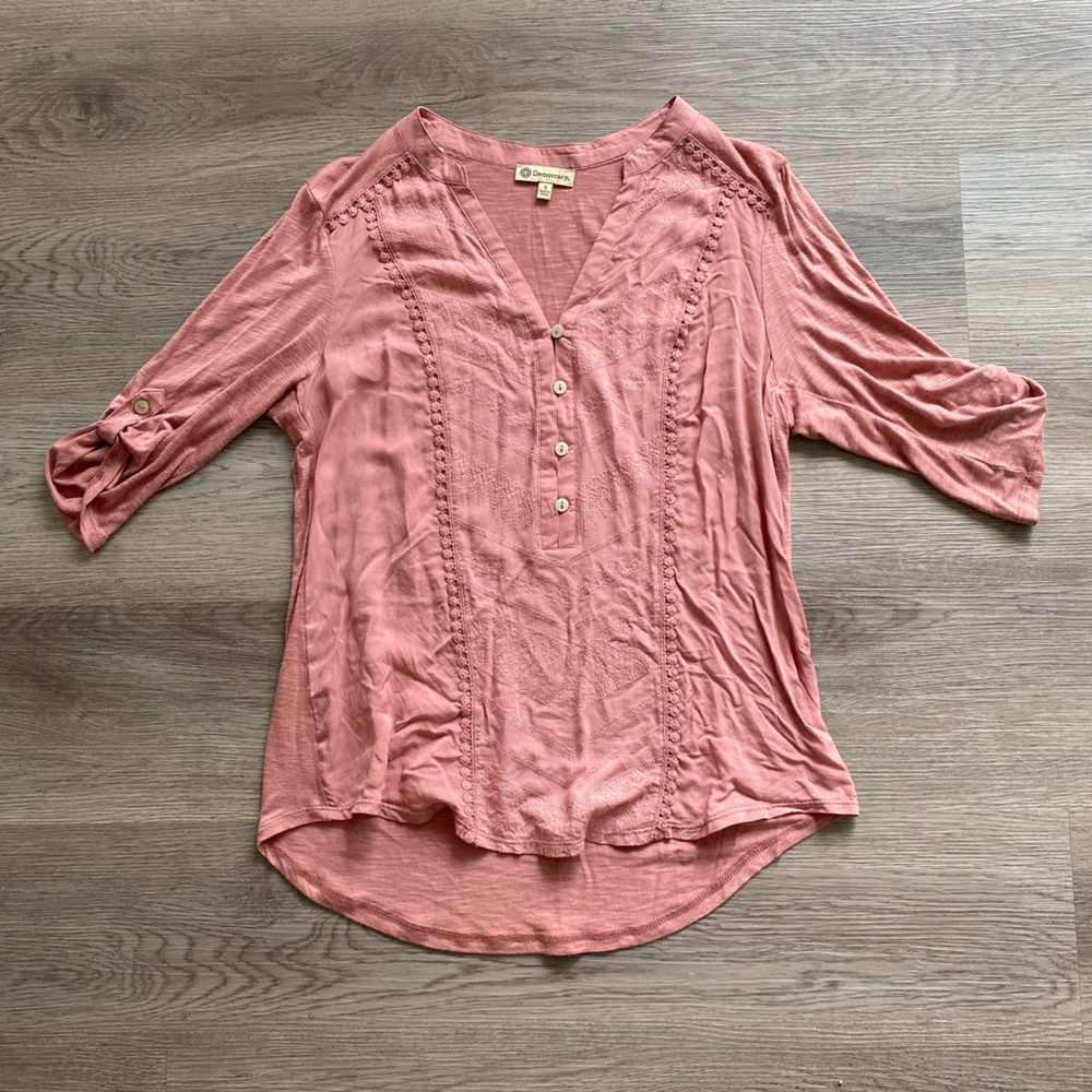 Democracy Pink Tunic Button Up Blouse